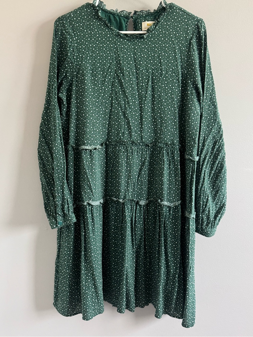 Maeve Anthropologie‎ Green Polka Dot Tiered Mini Dress Medium